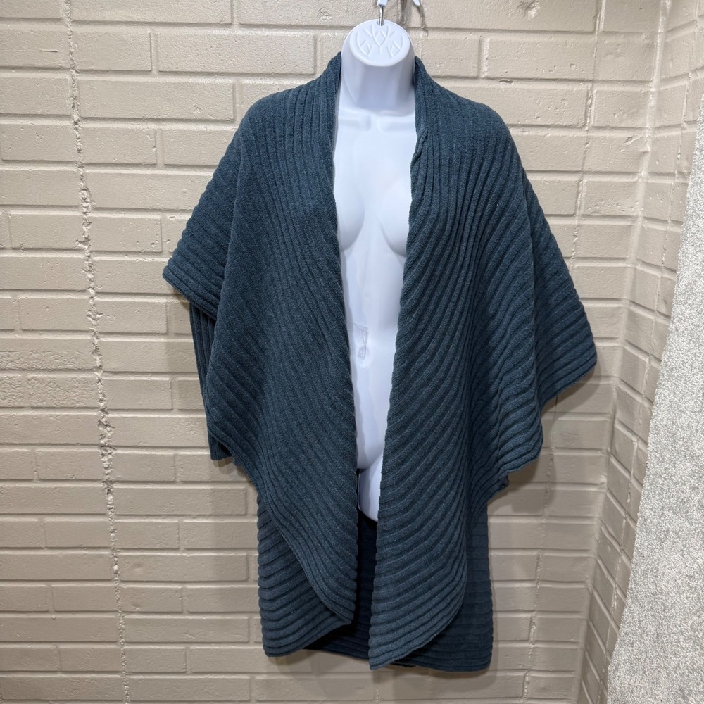 Soft Surroundings Plush Ribbed Cardigan Longline Blue Waterfall Cocoon Sweater